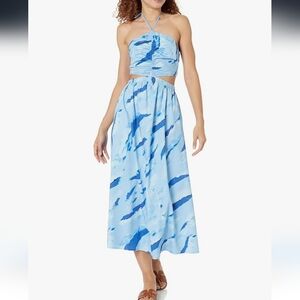 Blue Watercolor Halter Maxi Dress